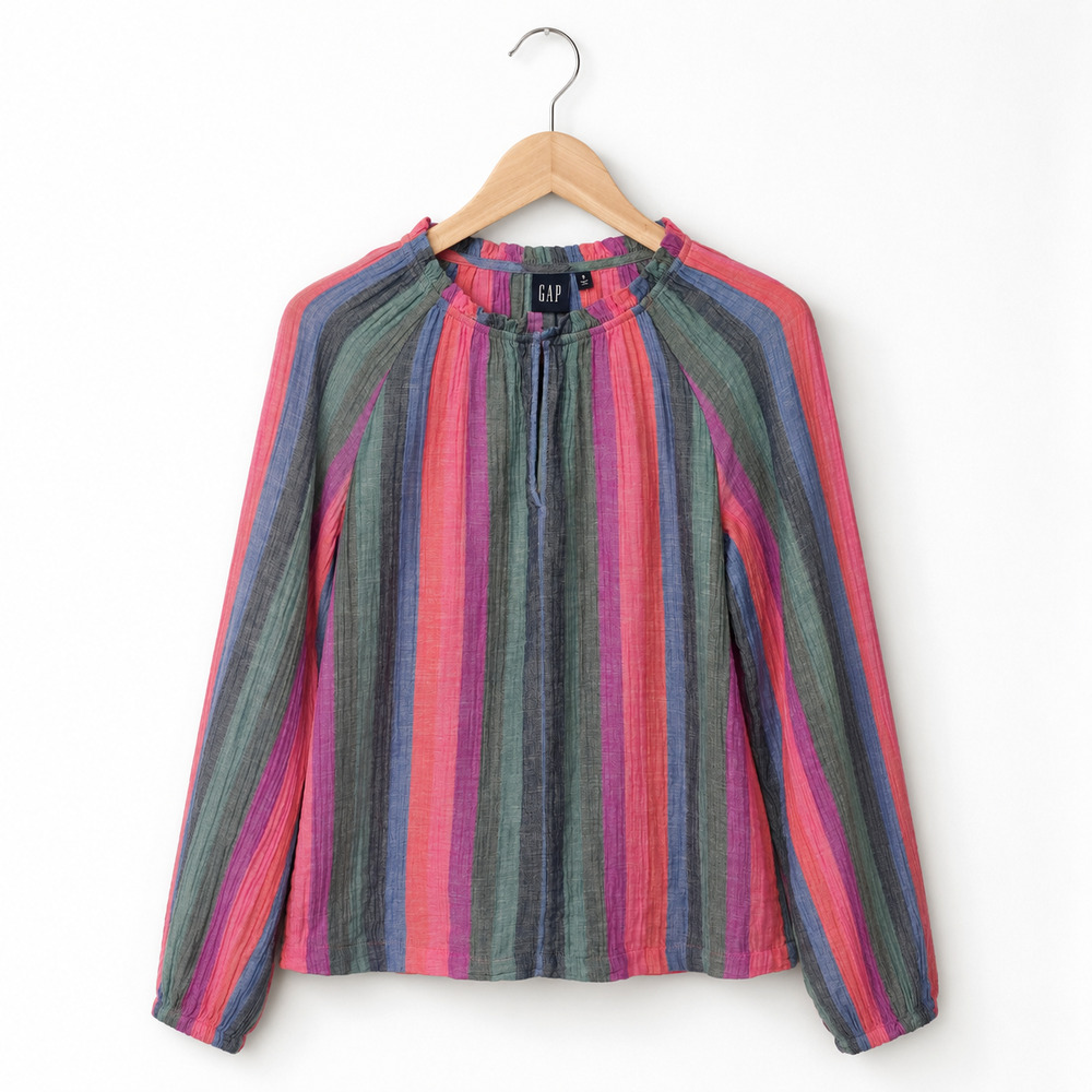 Gap Top Womens Size Small Multicolor Gauze 100% Cotton Ruffle Balloon Sleeve NWT